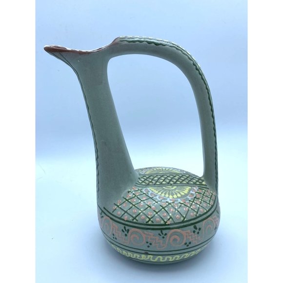 Mexican Barlow Signed Hand Painted Long Necked Pitcher. - Picture 4 of 8